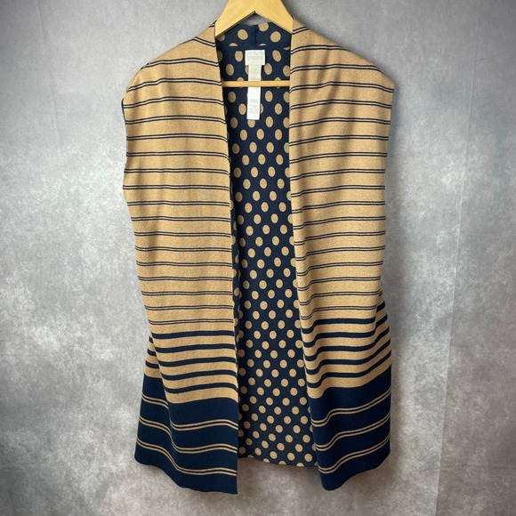 Chico's Cardigan Duster Womens 2 Large Long Line Open Front Sleeveless Tan Blue - Picture 1 of 13